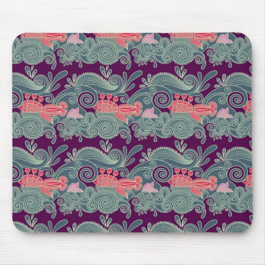 Patroon met vis en Paarse golven Muismat (Voorkant)