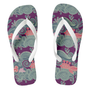 Patroon met vis en Paarse golven Teenslippers