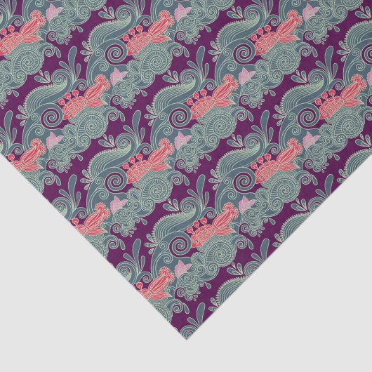 Patroon met vis en Paarse golven Tissuepapier (Detail)