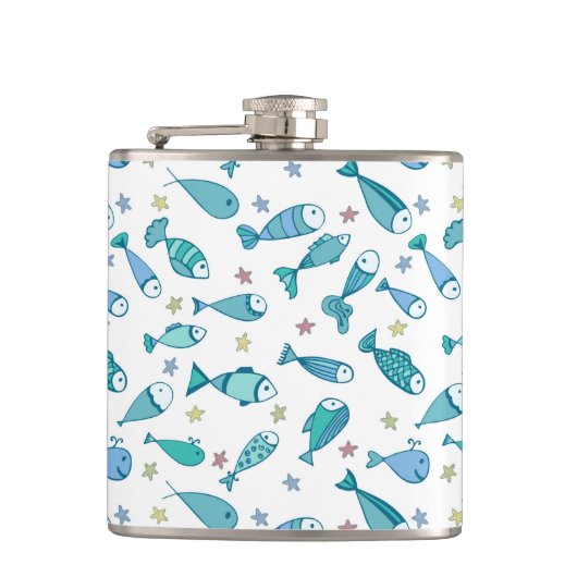 Patroon met vis en vis heupfles (Voorkant)