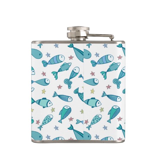 Patroon met vis en vis heupfles (Achterkant)