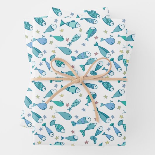 Patroon met vis en vis inpakpapier vel (In situ)