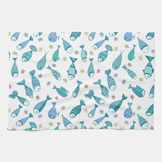 Patroon met vis en vis theedoek (Horizontaal)