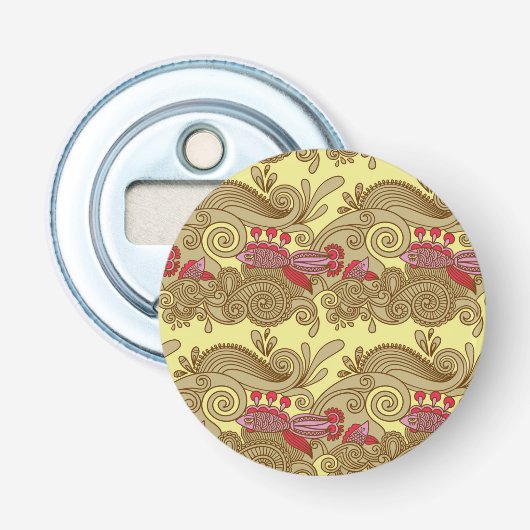 Patroon met vissen en golven button flesopener (Voorkant)