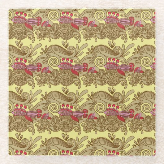 Patroon met vissen en golven glazen onderzetter (Voorkant)