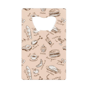 Patroon met voedsel creditkaart flessenopener