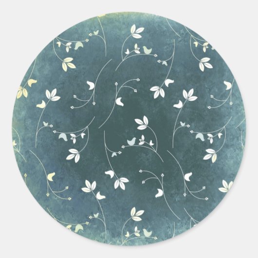 patroon met vogels en bladeren ronde sticker (Voorkant)