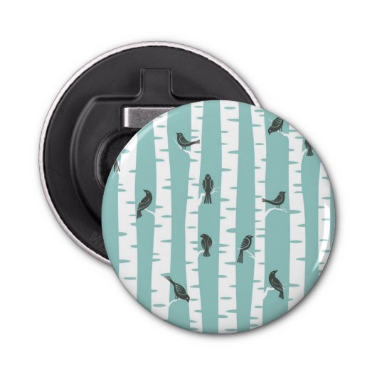 Patroon met vogels en bomen button flesopener (Voorkant)