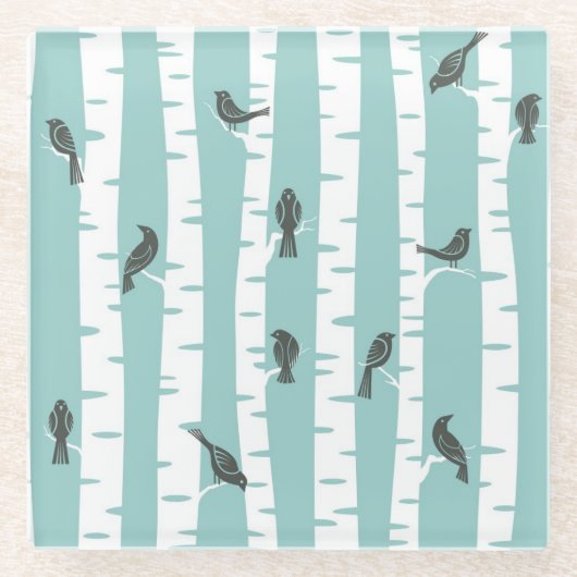 Patroon met vogels en bomen glazen onderzetter (Voorkant)