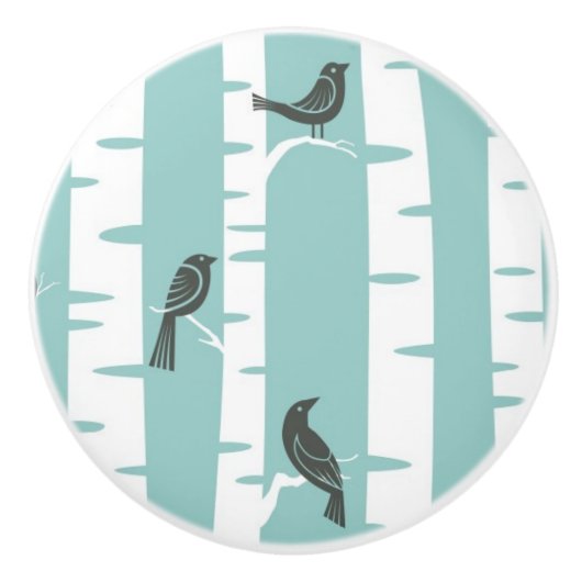 Patroon met vogels en bomen keramische knop (Voorkant)