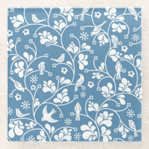 patroon met vogels en planten sierbloem glazen onderzetter