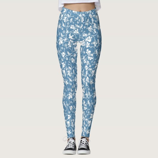 patroon met vogels en planten sierbloem leggings (Voorkant)