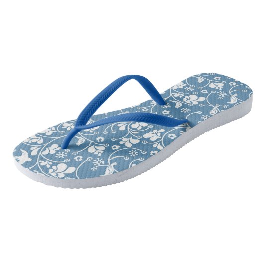 patroon met vogels en planten sierbloem teenslippers (Schuin)