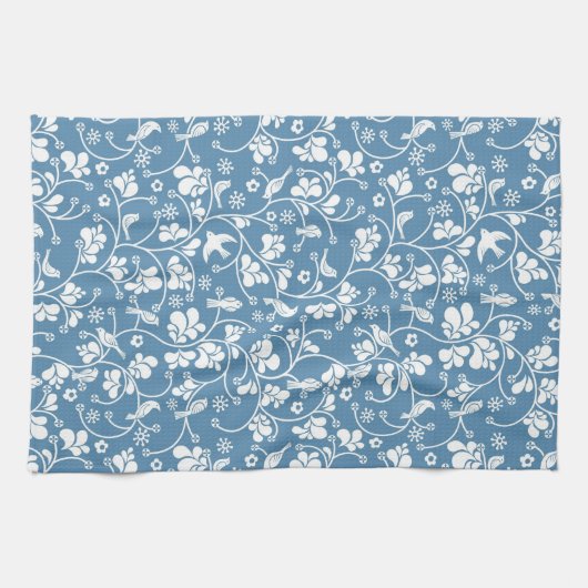 patroon met vogels en planten sierbloem theedoek (Horizontaal)