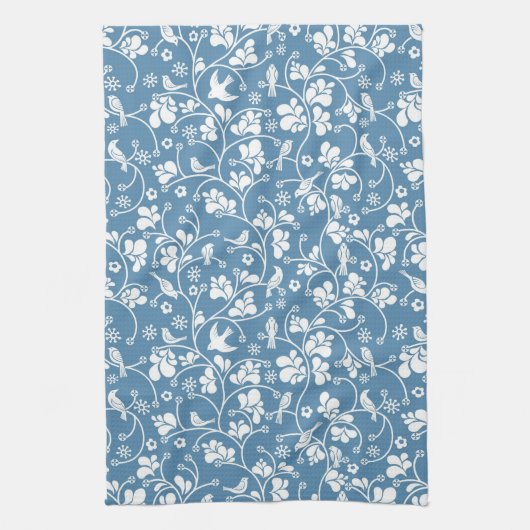 patroon met vogels en planten sierbloem theedoek (Verticaal)