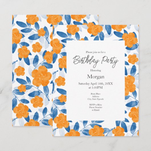 Patroon met waterverf- en bladblazers kaart (Voorkant / Achterkant)