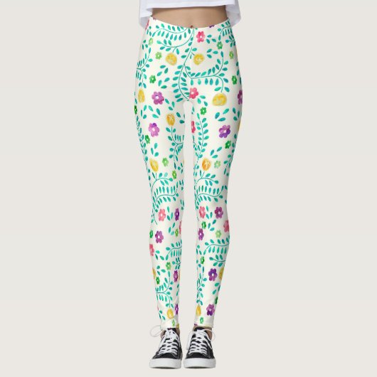 Patroon met waterverf lijnen en bloemen leggings (Voorkant)