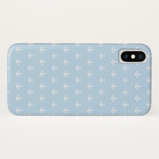Patroon met witte ankers op blauw Case-Mate iPhone case (Achterkant (horizontaal))