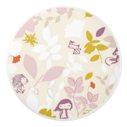 patroon met witte dieren keramische knop (Voorkant)