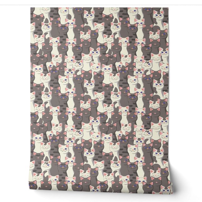 Patroon met witte en grijze katten behang (Afrollen)