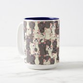 Patroon met witte en grijze katten tweekleurige koffiemok (Voorkant links)