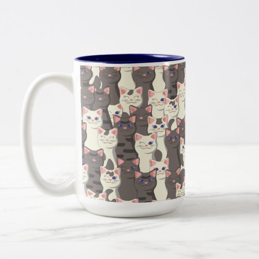 Patroon met witte en grijze katten tweekleurige koffiemok (Links)