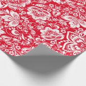 Patroon met witte en rode Floral Damasvaten Cadeaupapier (Hoek)