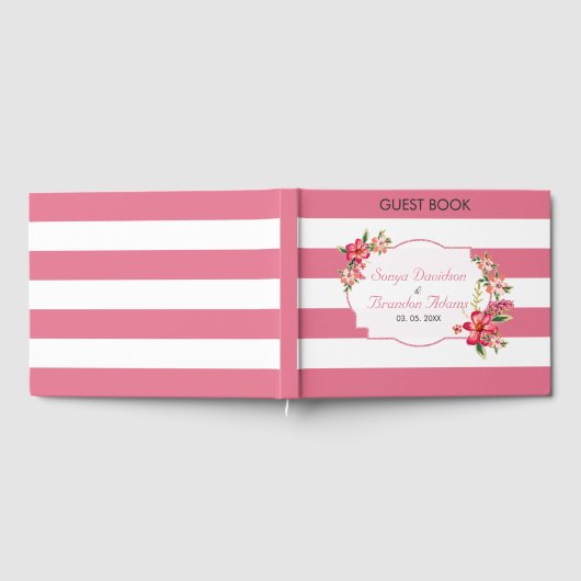Patroon met witte en roze strepen en bloemen gastenboek (Volledig)
