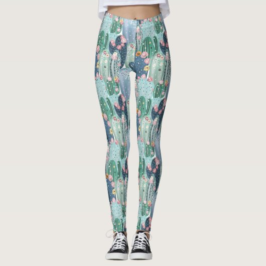 Patroon met zachte patel Cactus Leggings (Voorkant)