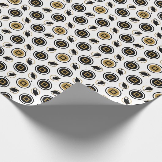 Patroon met zwarte en goudkleurige dop cadeaupapier (Hoek)