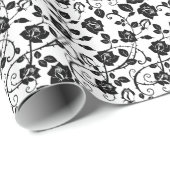 Patroon met zwarte en witte gestylificeerde Rozen Cadeaupapier (Rol Hoek)
