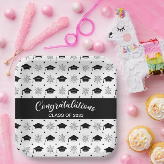 Patroon met zwarte en witte grijpkap papieren bordje (Feest)