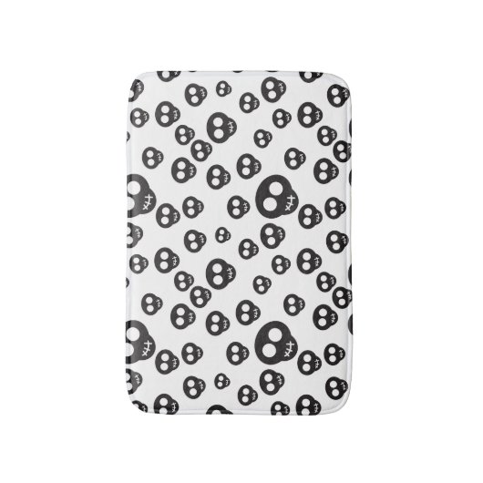 Patroon met zwarte schedels op wit badmat (Voorkant Verticaal)