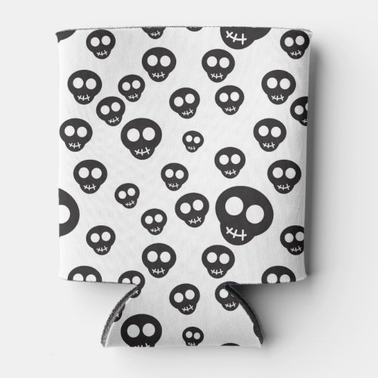 Patroon met zwarte schedels op wit blikjeskoeler (Voorkant)