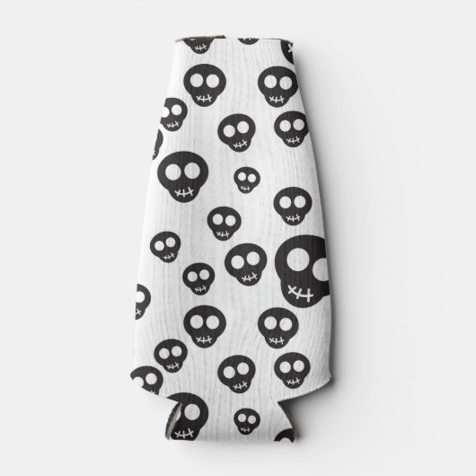 Patroon met zwarte schedels op wit flesjeskoeler (Voorkant)