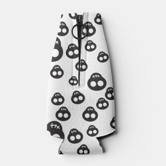 Patroon met zwarte schedels op wit flesjeskoeler (Achterkant)