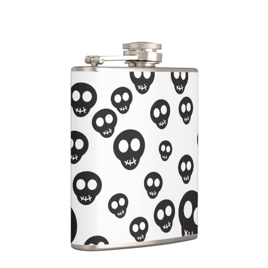Patroon met zwarte schedels op wit heupfles (Rechts)