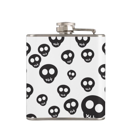 Patroon met zwarte schedels op wit heupfles (Achterkant)