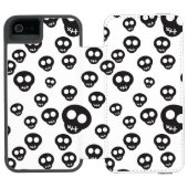 Patroon met zwarte schedels op wit incipio iPhone portemonnee hoesje (Agenda Open)