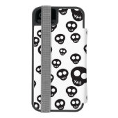 Patroon met zwarte schedels op wit incipio iPhone portemonnee hoesje (Agenda Achterkant)