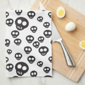 Patroon met zwarte schedels op wit theedoek (Quarter Fold)