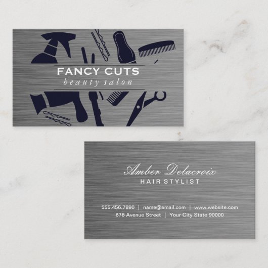 Patroon metallisch staalpenseel Salon Tool Visitekaartje (Voorkant / Achterkant)