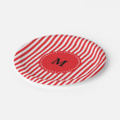 Patroon Monogram rode en witte strepen Papieren Bordje (Gekanteld)