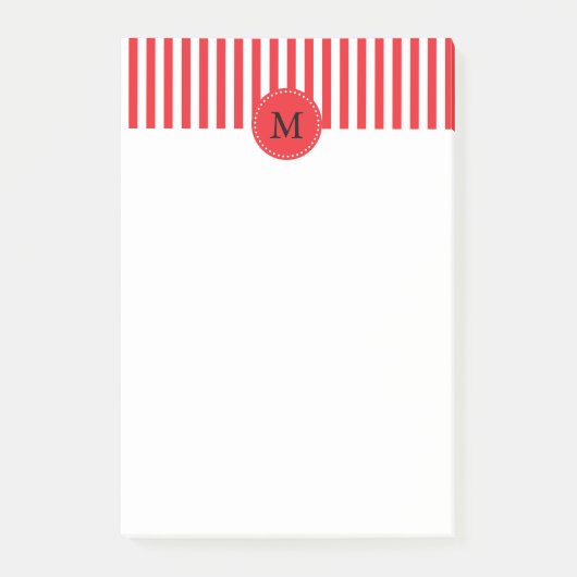 Patroon Monogram rode en witte strepen Post-it® Notes (Voorkant)