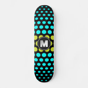Patroon monogram zuur groen en Aqua Polka Dots Persoonlijk Skateboard