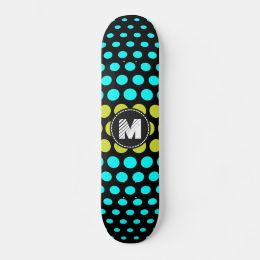 Patroon monogram zuur groen en Aqua Polka Dots Persoonlijk Skateboard (Voorkant)
