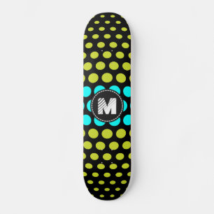 Patroon monogram zuur groen en Aqua Polka Dots Skateboard