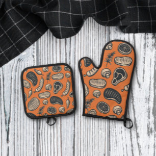 Patroon Naadloze Barbecue BBQ Rundvlees Textuur Ovenwant & Pannenlap Set