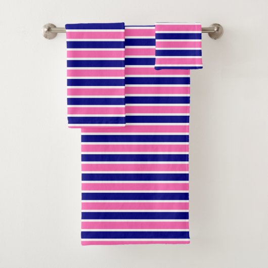 Patroon Navy Blue en Hot Pink Stripes Bad Handdoek (Insitu)