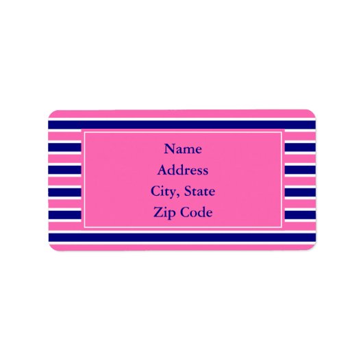Patroon Navy Blue en Hot Pink Stripes Etiket (Voorkant)